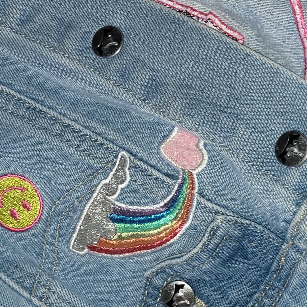 Disney US Girls Jean Denim Jacket Magic Kingdom Castle Flounder - Picture 10 of 13